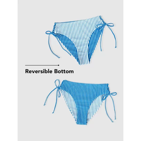 imageCUPSHE Womens 2 Piece Bikini Set Back Braided Straps with Reversible BottomBlue Vertical Stripes