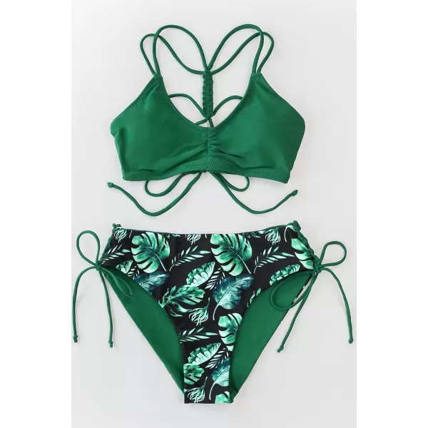 imageCUPSHE Womens 2 Piece Bikini Set Back Braided Straps with Reversible BottomGreen