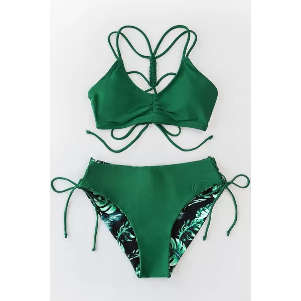 imageCUPSHE Womens 2 Piece Bikini Set Back Braided Straps with Reversible BottomGreen