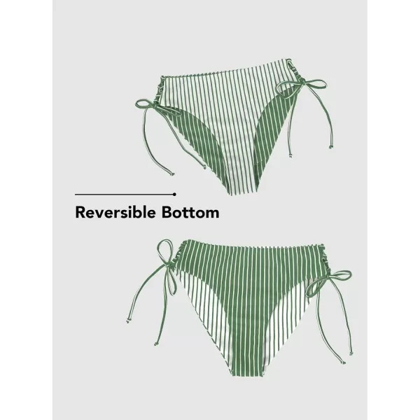 imageCUPSHE Womens 2 Piece Bikini Set Back Braided Straps with Reversible BottomGreen Vertical Stripes