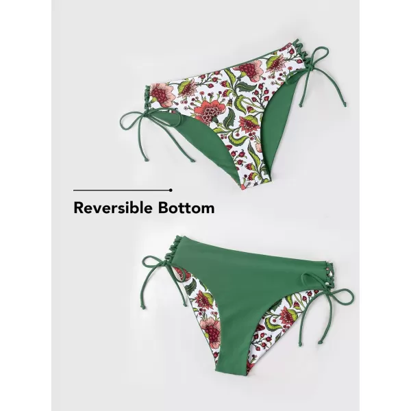 imageCUPSHE Womens 2 Piece Bikini Set Back Braided Straps with Reversible BottomGreenFloral