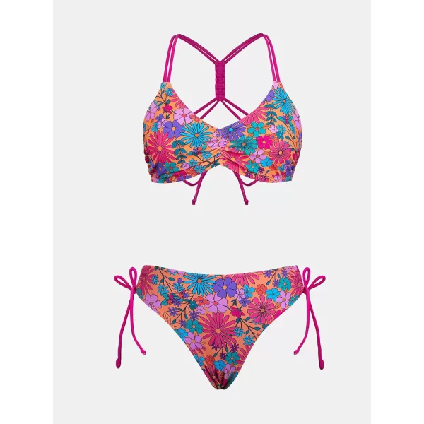 imageCUPSHE Womens 2 Piece Bikini Set Back Braided Straps with Reversible BottomMagenta Ditsy