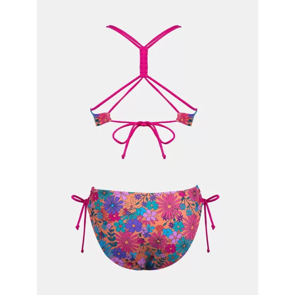 imageCUPSHE Womens 2 Piece Bikini Set Back Braided Straps with Reversible BottomMagenta Ditsy