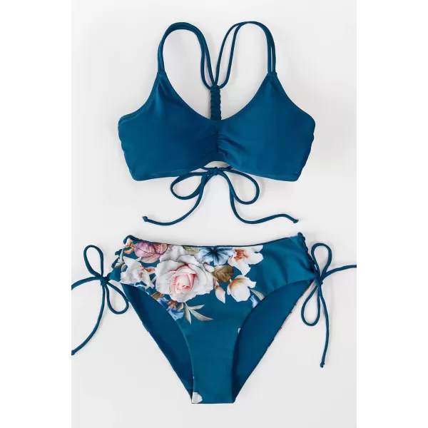 imageCUPSHE Womens 2 Piece Bikini Set Back Braided Straps with Reversible BottomNavy Blue
