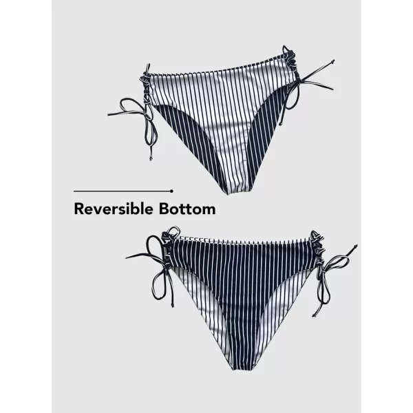 imageCUPSHE Womens 2 Piece Bikini Set Back Braided Straps with Reversible BottomNavy Vertical Stripes