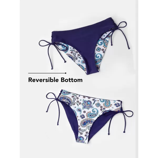imageCUPSHE Womens 2 Piece Bikini Set Back Braided Straps with Reversible BottomNavyFloral