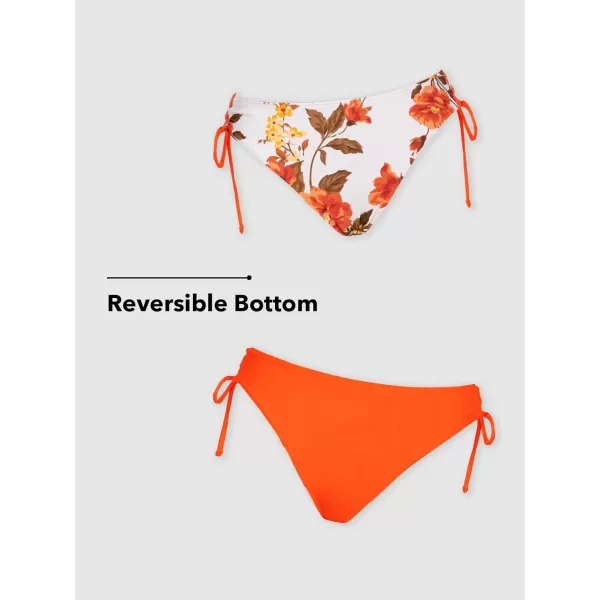 imageCUPSHE Womens 2 Piece Bikini Set Back Braided Straps with Reversible BottomOrange Floral