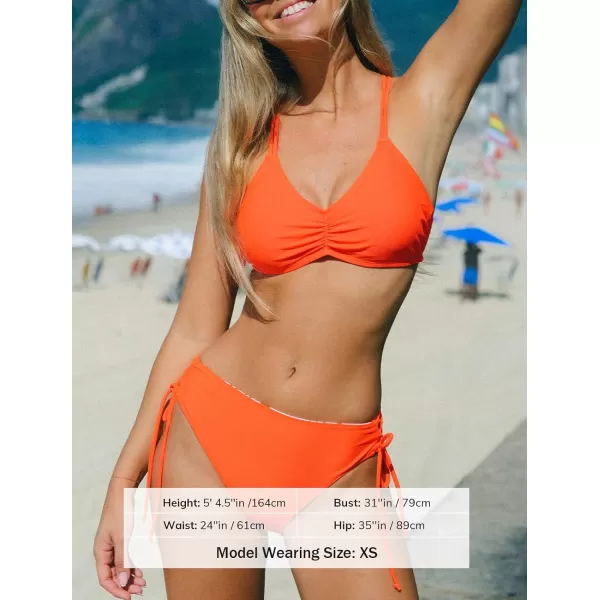 imageCUPSHE Womens 2 Piece Bikini Set Back Braided Straps with Reversible BottomOrange Floral