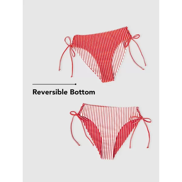 imageCUPSHE Womens 2 Piece Bikini Set Back Braided Straps with Reversible BottomRed Vertical Stripes