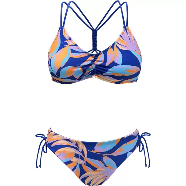 imageCUPSHE Womens 2 Piece Bikini Set Back Braided Straps with Reversible BottomRoyal Blue Tropical