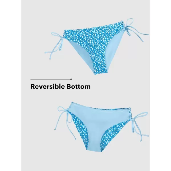 imageCUPSHE Womens 2 Piece Bikini Set Back Braided Straps with Reversible BottomSky BlueFloral