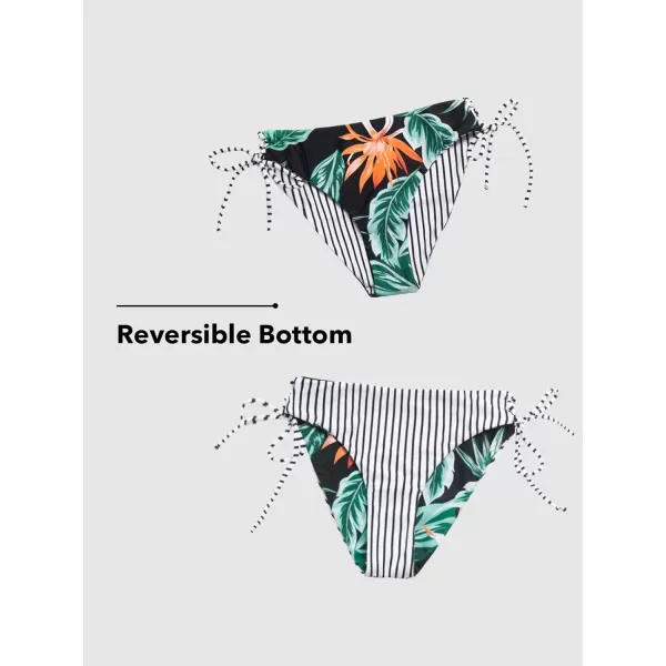 imageCUPSHE Womens 2 Piece Bikini Set Back Braided Straps with Reversible BottomVertical Stripes Tropical