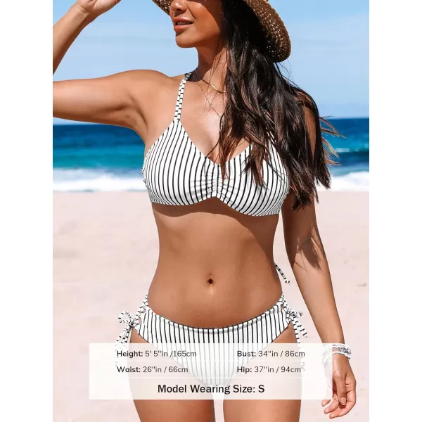 imageCUPSHE Womens 2 Piece Bikini Set Back Braided Straps with Reversible BottomVertical Stripes Tropical