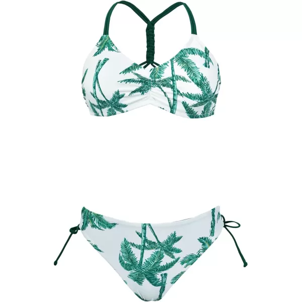 imageCUPSHE Womens 2 Piece Bikini Set Back Braided Straps with Reversible BottomWhiteGreen Tropical