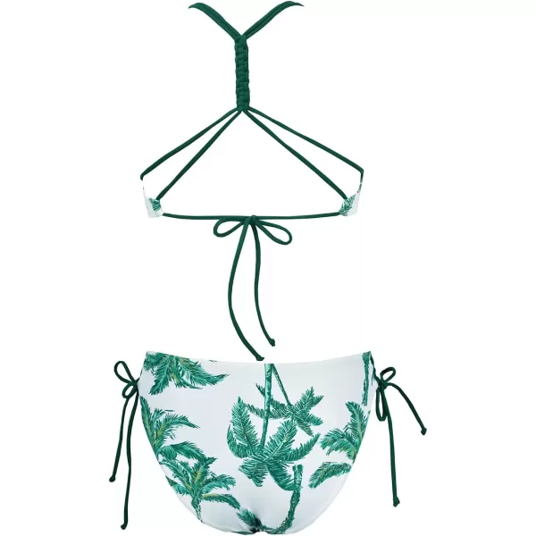 imageCUPSHE Womens 2 Piece Bikini Set Back Braided Straps with Reversible BottomWhiteGreen Tropical