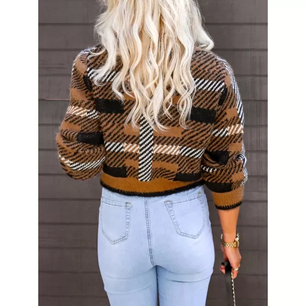 imageCUPSHE Womens 2023 Fall Winter Long Sleeves Open Front Button Knitted Sweater Cardigan Crop Coat OutwearBrown
