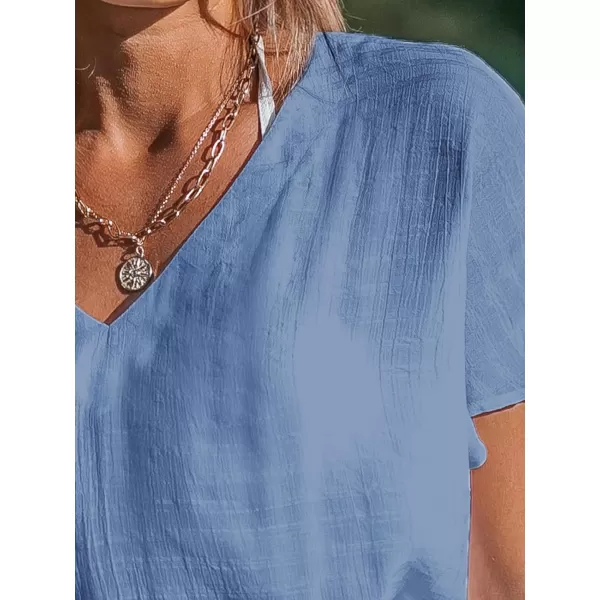 imageCUPSHE Womens 2024 Cover Up V Neck Bathing Suit Self Tie Waist Short Sleeves Casual Swimwear Beach DressAiry Blue