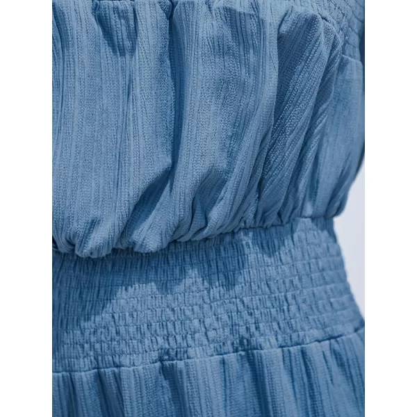 imageCUPSHE Womens 2024 Summer Smocked Tube Jumpsuit Sleeveless Wide Leg One Piece Rompers Outfit with PocketsBlue