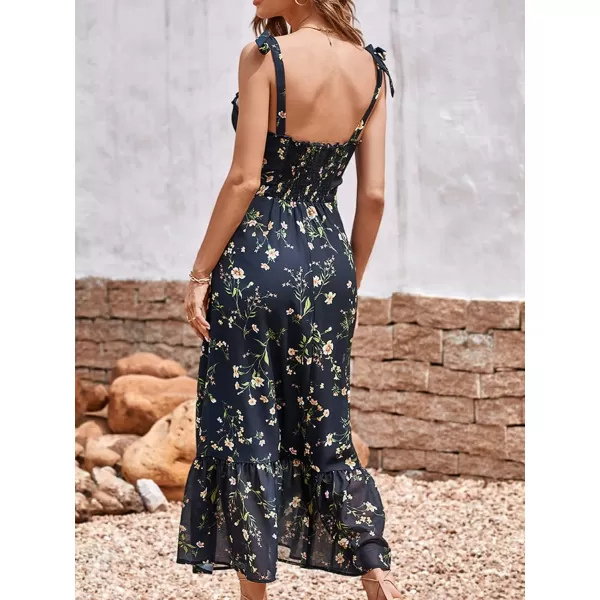 imageCUPSHE Womens A Line Dress Fitted Waisted Sleevelecss Navy Slip Floral Dress Tea Length with ZipperGreen