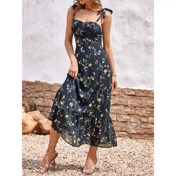 imageCUPSHE Womens A Line Dress Fitted Waisted Sleevelecss Navy Slip Floral Dress Tea Length with ZipperGreen