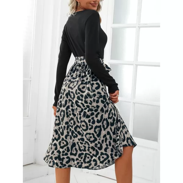 imageCUPSHE Womens ALine Midi Dress Leopard Print Belted Long Sleeve Dress for WomenApricot Leopard