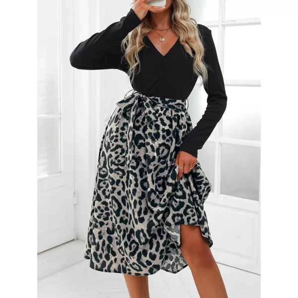 imageCUPSHE Womens ALine Midi Dress Leopard Print Belted Long Sleeve Dress for WomenApricot Leopard