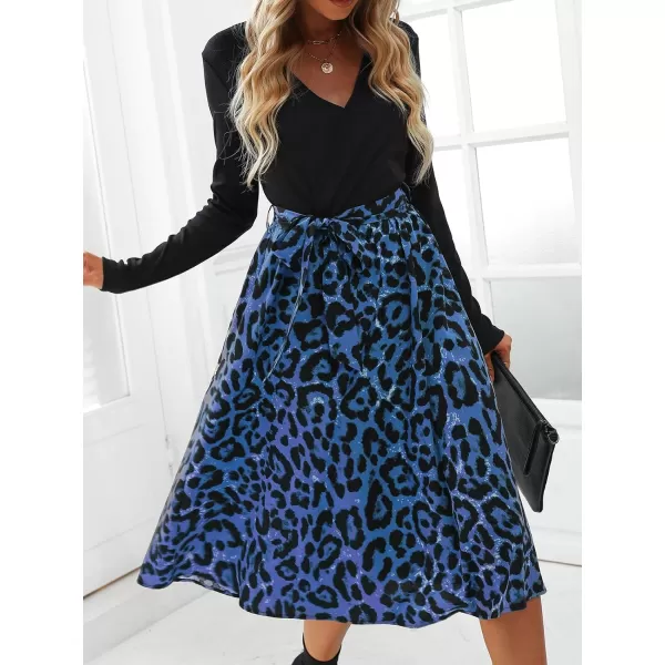 imageCUPSHE Womens ALine Midi Dress Leopard Print Belted Long Sleeve Dress for WomenBlue Leopard