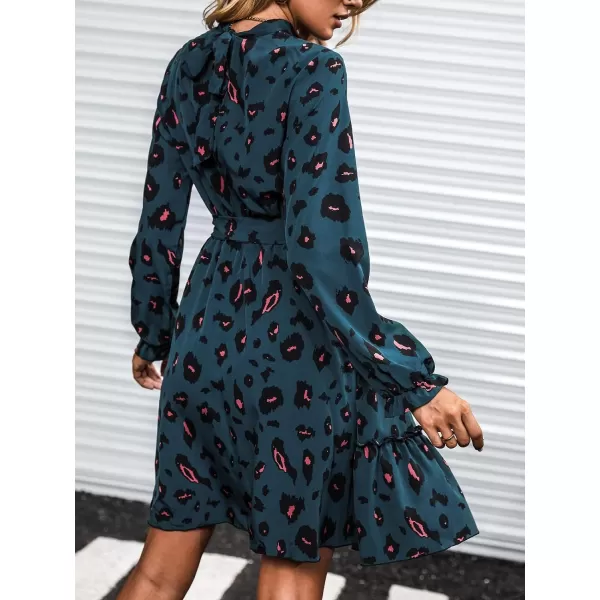 imageCUPSHE Womens ALine Mini Dress Flowy Swing Leopard Print Long Sleeve High Neck Ruffle Fall DressMulticoloured