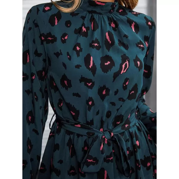 imageCUPSHE Womens ALine Mini Dress Flowy Swing Leopard Print Long Sleeve High Neck Ruffle Fall DressMulticoloured