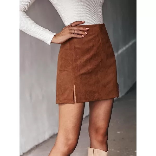 imageCUPSHE Womens ALine Mini Skirt Faux Suede High Waist BodyconBurnt Orange