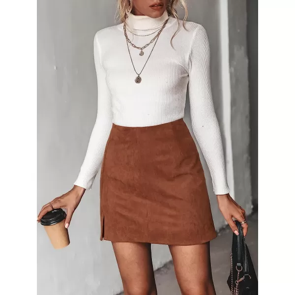 imageCUPSHE Womens ALine Mini Skirt Faux Suede High Waist BodyconBurnt Orange