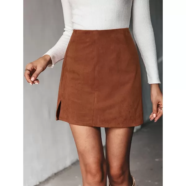 imageCUPSHE Womens ALine Mini Skirt Faux Suede High Waist BodyconBurnt Orange