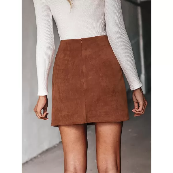 imageCUPSHE Womens ALine Mini Skirt Faux Suede High Waist BodyconBurnt Orange