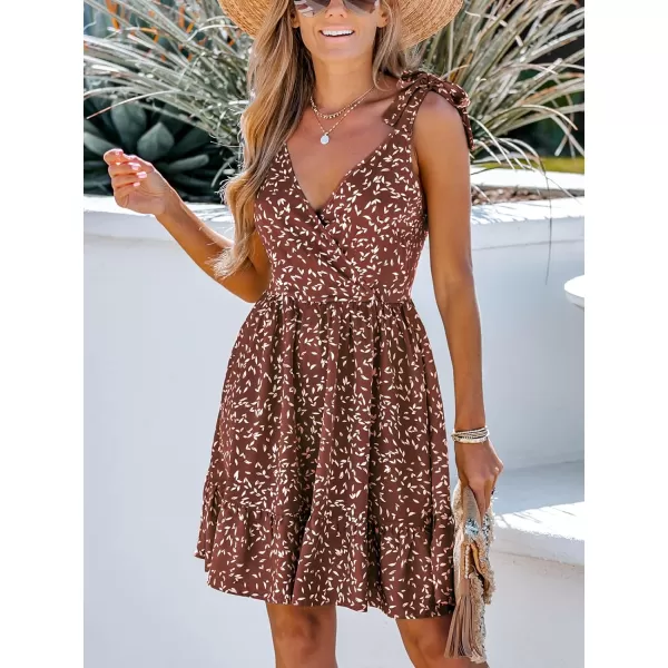 imageCUPSHE Womens Abstract Print Chiffon Dress Sleeveless V Neck Tie Strap Dresses Casual SummerBrick