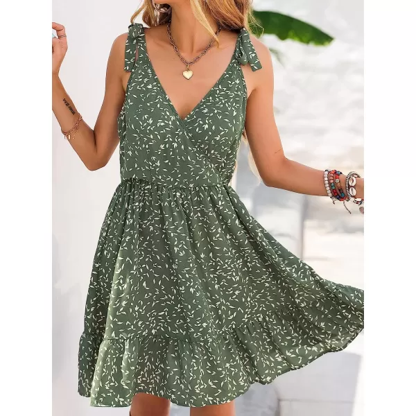imageCUPSHE Womens Abstract Print Chiffon Dress Sleeveless V Neck Tie Strap Dresses Casual SummerGreen