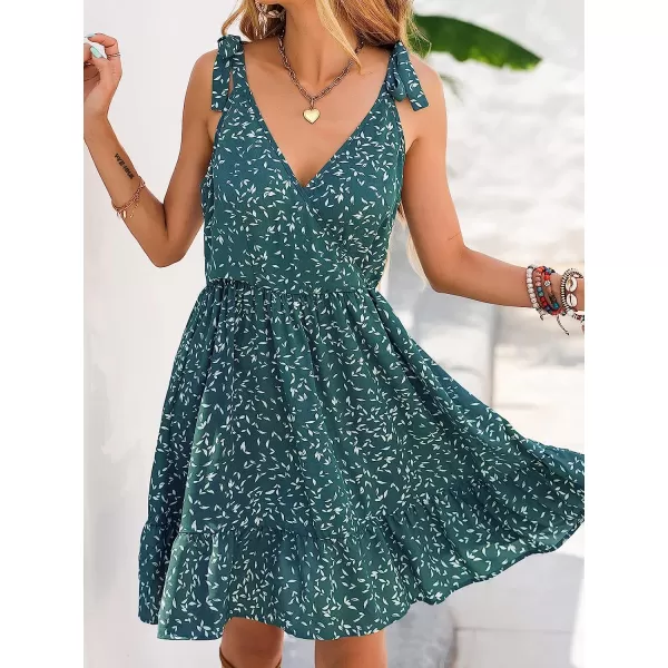 imageCUPSHE Womens Abstract Print Chiffon Dress Sleeveless V Neck Tie Strap Dresses Casual SummerTeal