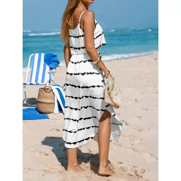 imageCUPSHE Womens Abstract Striped Flounce Maxi Dress Sleeveless Summer Dress with Adjustable Cami StrapsWhite