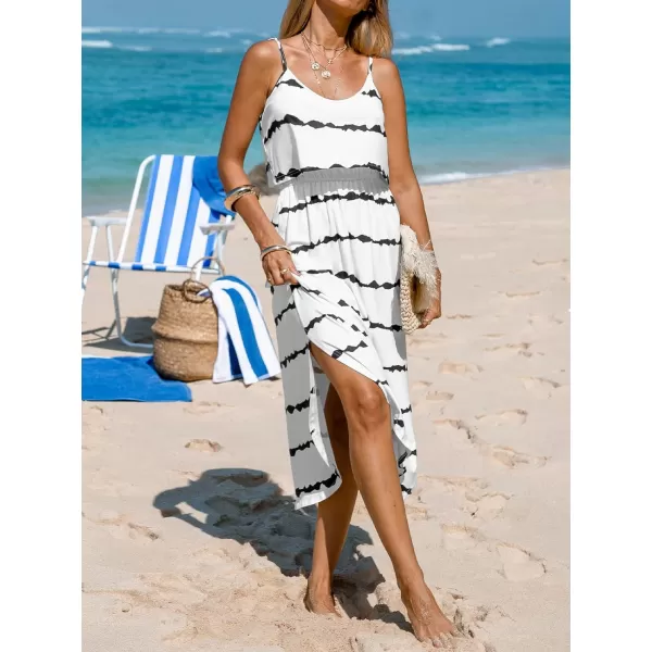 imageCUPSHE Womens Abstract Striped Flounce Maxi Dress Sleeveless Summer Dress with Adjustable Cami StrapsWhite