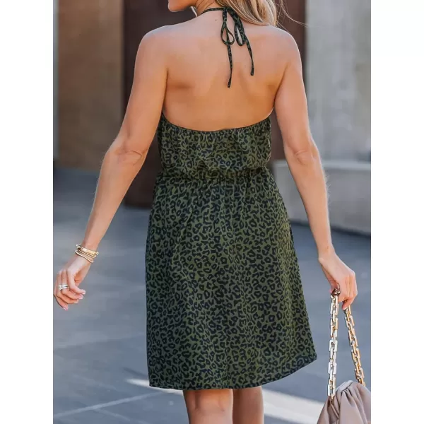 imageCUPSHE Womens Animal Print High Neck Short Length Dresses Elastic Waisted Summer Mini DressGreen Leopard