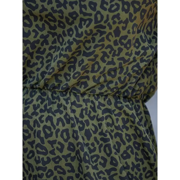 imageCUPSHE Womens Animal Print High Neck Short Length Dresses Elastic Waisted Summer Mini DressGreen Leopard