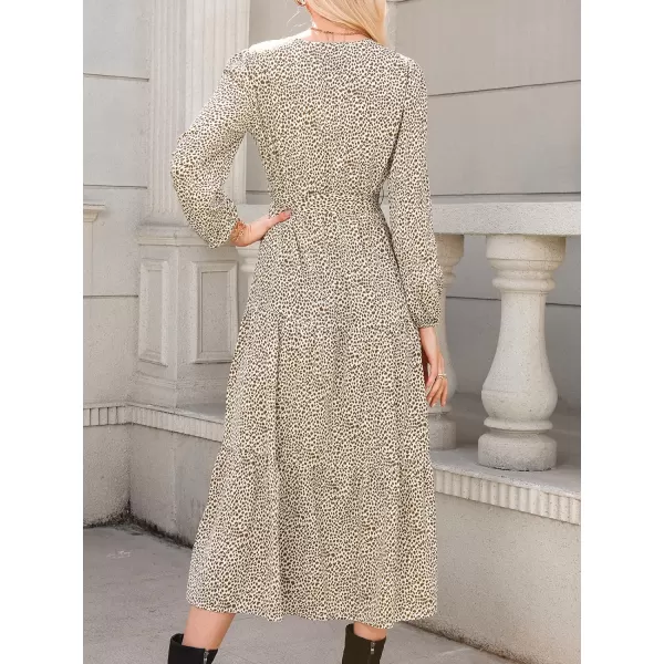 imageCUPSHE Womens Animal Print V Neck Maxi Length Dresses Belt Long Sleeves Dress with Front TieLeopard