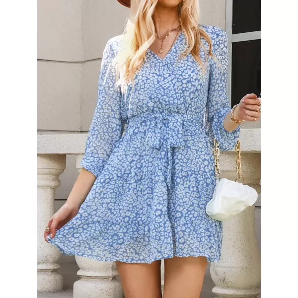 imageCUPSHE Womens Animal Print V Neck Short Length Dresses A Line Flounce Mini Dress with Belt DesignBlue Leopard