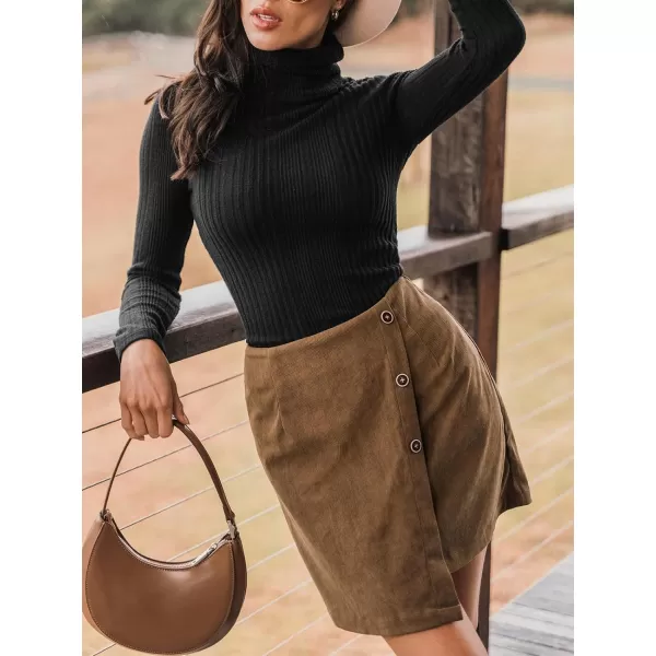 imageCUPSHE Womens Autumn High Waist Button Front Outdoor Casual Skirts with Zipper Mini Wrap SkirtBrown