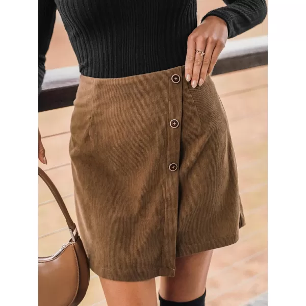 imageCUPSHE Womens Autumn High Waist Button Front Outdoor Casual Skirts with Zipper Mini Wrap SkirtBrown