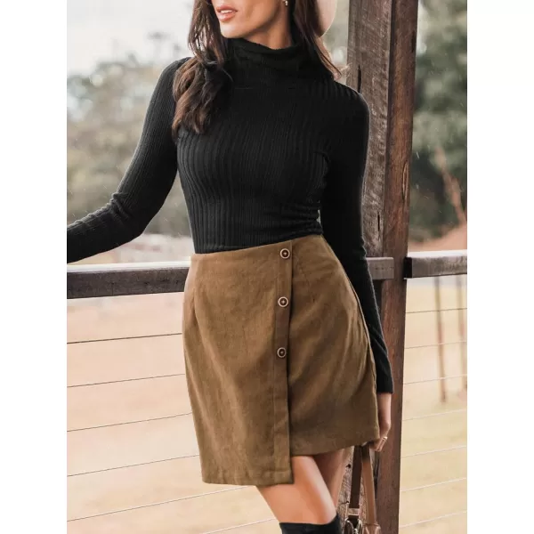 imageCUPSHE Womens Autumn High Waist Button Front Outdoor Casual Skirts with Zipper Mini Wrap SkirtBrown