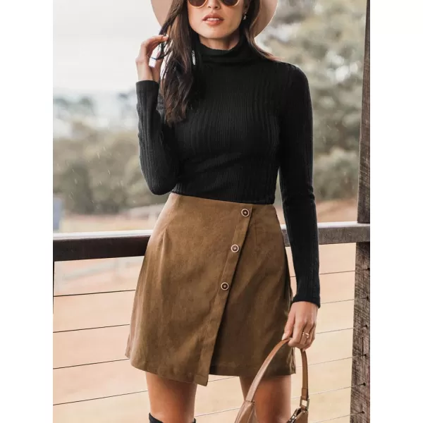 imageCUPSHE Womens Autumn High Waist Button Front Outdoor Casual Skirts with Zipper Mini Wrap SkirtBrown