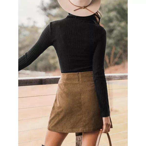 imageCUPSHE Womens Autumn High Waist Button Front Outdoor Casual Skirts with Zipper Mini Wrap SkirtBrown