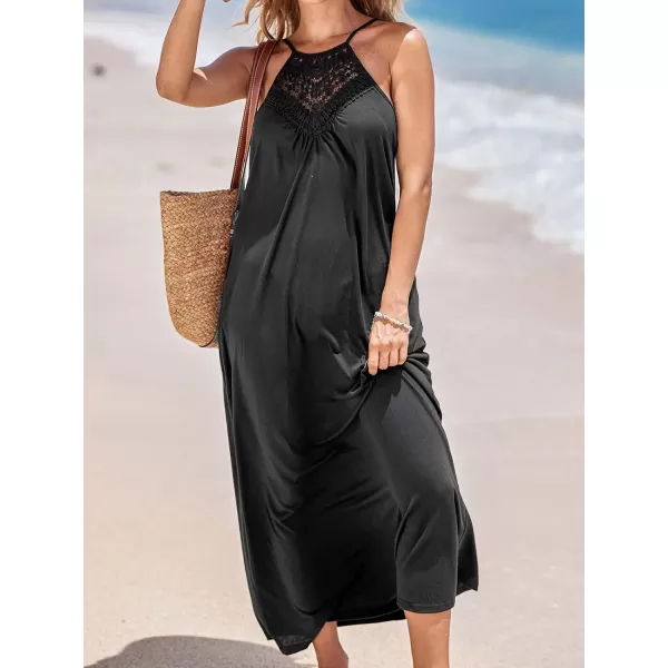 imageCUPSHE Womens Backless Beach Dress Crochet High Neck Sleeveless Maxi Summer Casual DressesBlack
