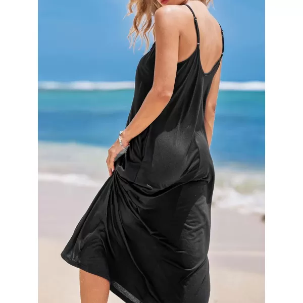 imageCUPSHE Womens Backless Beach Dress Crochet High Neck Sleeveless Maxi Summer Casual DressesBlack