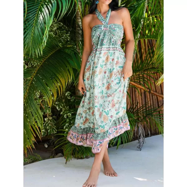 imageCUPSHE Womens Backless Beach Dress Halter Neck Back Tie Sleeveless Maxi Sundress Summer DressesPaisley Green